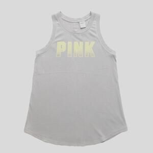 Victoria’s Secret PINK Taupe Logo Tank Top Yellow PINK Open Back Cutout XS